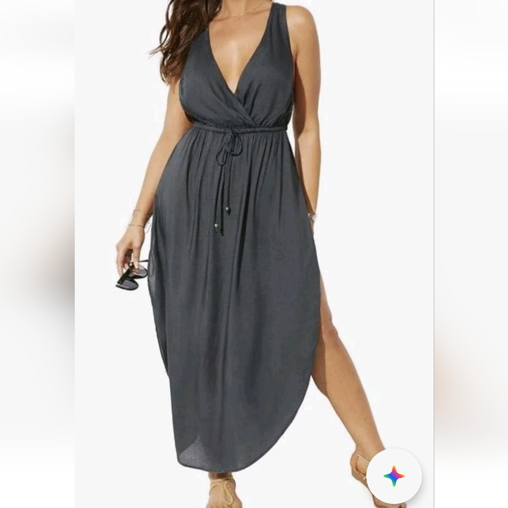 Swimsuits For All Cover-up Tenley Maxi Dress Woman 14/16W Black Side Slits Nwt - Picture 12 of 12